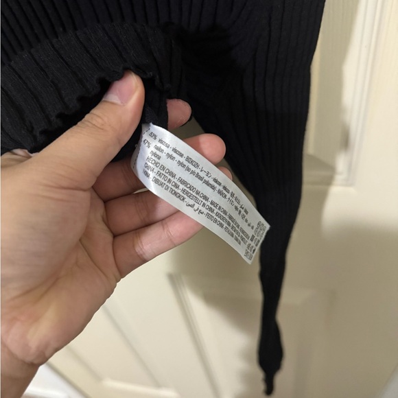 Zara Black Ribbed Cropped Long Sleeve Top | Size L - Picture 7 of 7